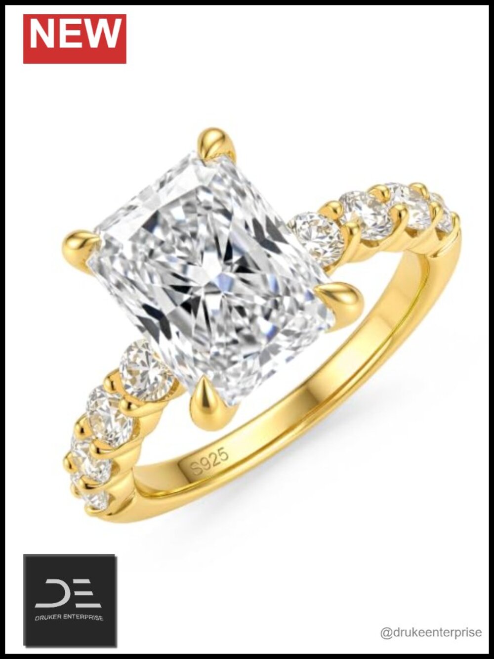 4CT Radiant Cut Moissanite Engagement Ring 4-Prong Paved